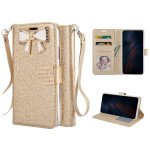 Wholesale Ribbon Bow Crystal Diamond Wallet Case for Apple iPhone 11 Pro Max (Gold)